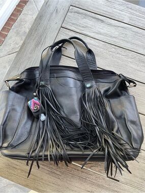 Amado Guatemalan Black Fringe Genuine Leather Travel Tote Bag